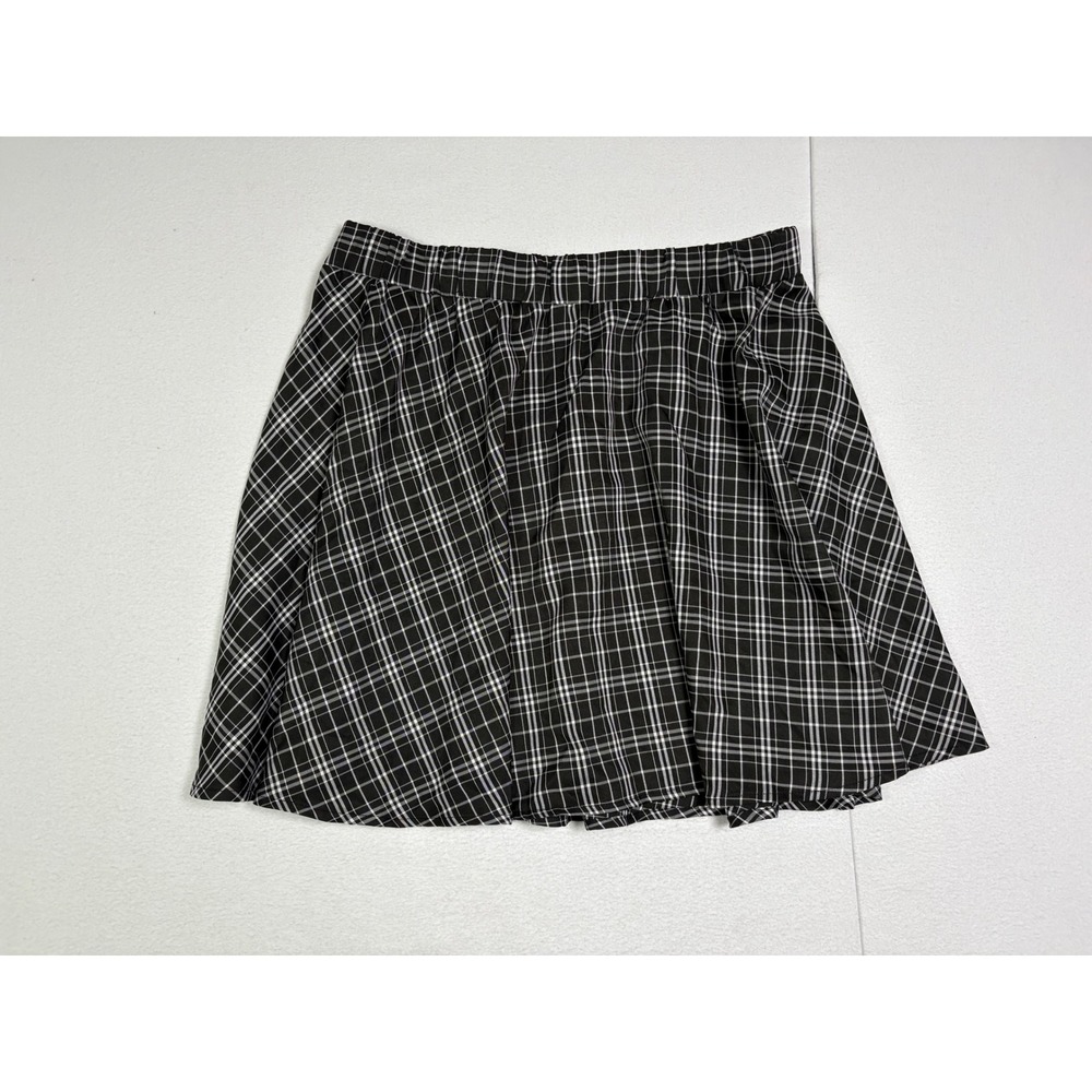 SHEIN Black White Plaid Mini Skirt Elastic Waist Flared A-Line Skater